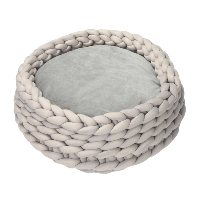 Culcus pentru Caini si Pisici PawHut Rotund cu Margini Ridicate si Perna, Patut pentru Caini Capitonat Efect Catifea, Φ50x19cm, Gri