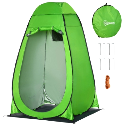 Outsunny Cort de Dus pentru Exterior cu Usa cu Fermoar, Geanta pentru Transport, 126x124x189cm, Verde