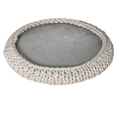 Culcus pentru Caini si Pisici PawHut Rotund cu Margini Ridicate si Perna, Patut pentru Caini Capitonat Efect Catifea, Φ93x15cm, Gri