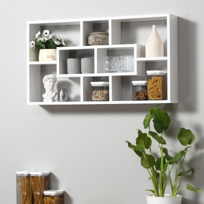 HOMCOM Estante de Pared Decorativo Juego de 8 Estantes Estantería para Libro CDs Baldas Flotantes Cubos Modernos 85x14.5x47.5cm carga 20kg Madera