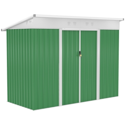 Outsunny 7 x 4ft Garden Storage Shed w/ Sliding Door Ventilation Window Sloped Roof Gardening Tool Storage Green