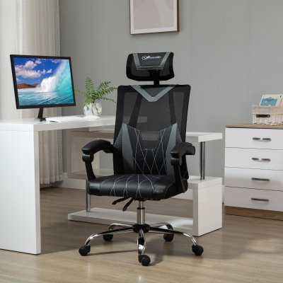 Vinsetto Office Chair Adjustable Height Desk Chair with Rotate Headrest, Lumbar Support