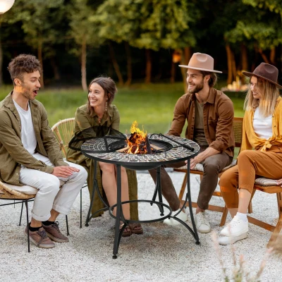 Brazier/Gratar 2 in 1 de exterior, cu vatrai, 75x75x60cm, negru