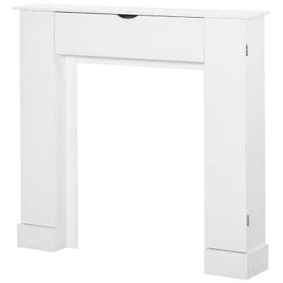 HOMCOM Husa pentru Semineu din Lemn MDF cu Dulapioare, Cadru decorativ pentru Semineu 107x18x100cm, Alb