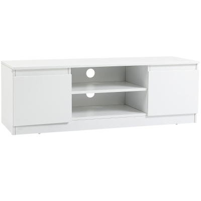 HOMCOM Moderne TV-Kommode mit 2 Regalen & 2 Schränken, Weiß, 120 x 39,5 x 40 cm