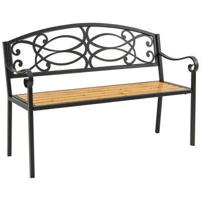 Outsunny Bancuta de Gradina cu 2 Locuri din Metal si Lemn, cu Decor Vintage si Cotiere, 127x52x88cm
