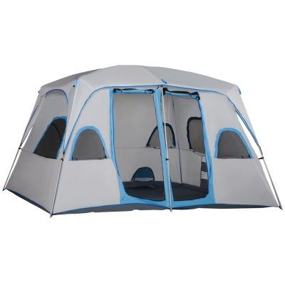 Outsunny Cort Camping 4 - 8 Persoane cu 2 Camere si Ferestre din Plasa, Cort pentru Casa Rezistent la razele UV si Impermeabila, Gri