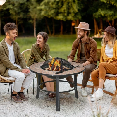 Gratar 2 in 1 pentru exterior, cu vatrai, 68x68x45cm, negru