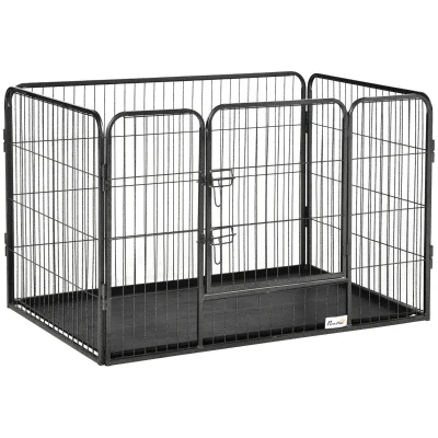 PawHut Tarc / Gard Metalic 4 Panouri pentru Caini & Pisici – 109×74×71 cm, Usa Blocare
