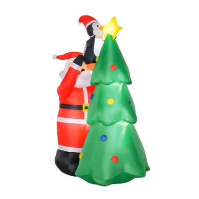 HOMCOM Mos Craciun Gonflabil 180cm cu Brad si Pinguin, Decoratiune de Craciun cu Lumini LED si Pompa pentru Gradina si Casa