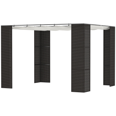 Foisorul Pergola de Gradina Outsunny 2,98x2,98m cu Copertina Retractabila, Structura Metalica si Coloane din Rattan PE, Negru si Alb