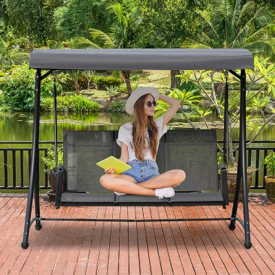 Outsunny 3-Seater Patio Swing Chair with Canopy Charcoal Grey