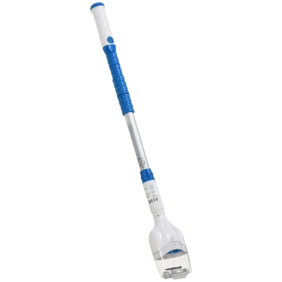 Outsunny Aspirateur balai électrique sans fil pour piscine et spa avec manche télescopique 100-150 cm, roulettes, brosse, sac filtrant, ABS et aluminium, blanc et bleu