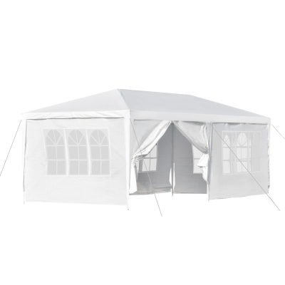 Outsunny Carpa para Fiestas 6x3 m Pabellón de Jardín con 2 Puertas 4 Paredes Laterales Extraíbles y 4 Ventanas para Exterior Eventos Bodas Festivales Blanco