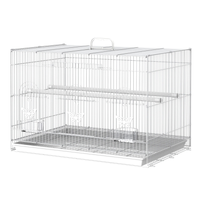 PawHut Jaula para Pájaros 60x41x41 cm Pajarera de Metal con Comederos 2 Perchas 3 Puertas y Asa de Transporte para Pájaros Pequeños Canarios Cotorras Blanco