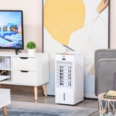 HOMCOM Portable Air Cooler Evaporative Humidifier with Ice Crystal Box Remote Controller 7.5 Hour Timer 3 Mode Swing and Ice Cooling Function White