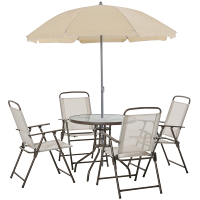 Outsunny Conjunto de Muebles para Jardín con 4 Sillas 1 Mesa y 1 Parasol Texteline Aluminio y Poliéster Beige