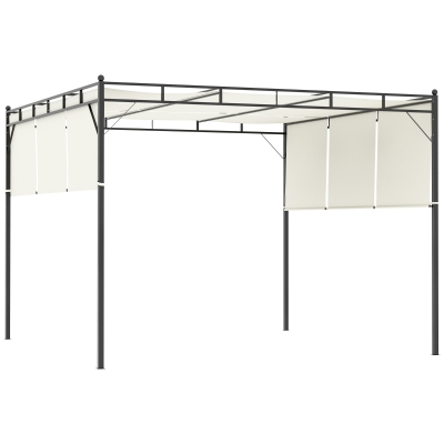 Outsunny Pérgola 3x3 m Cenador de Jardín con Techo Retráctil Tela de Poliéster y Tubo de Acero para Patio Terraza Exterior Blanco