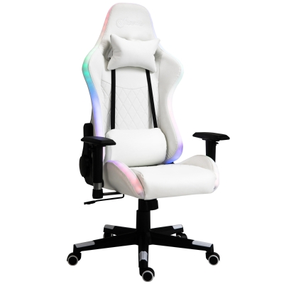 Vinsetto Silla Gaming Ergonómica Silla para Gamers Profesional Reclinable y Ajustable en Altura con Reposacabezas Cojín Lumbar Luz LED y Control Remoto 68x68x126-136 cm Blanco y Negro