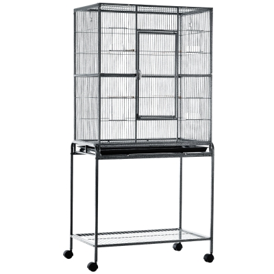 Cage à Oiseaux Portable avec 4 Mangeoires et 4 Perchoirs