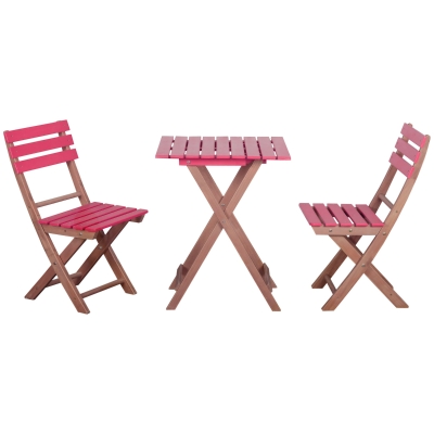 Outsunny Ensemble bistro de jardin 3 pièces avec 1 table et 2 chaises pliantes en bois de pin - rouge