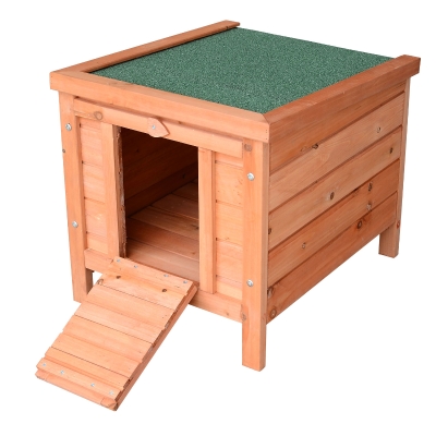 PawHut Conejera de Madera Exterior Jaula Caseta para Roedores Mascotas Pequeñas con Techo Asfáltico Abatible y Rampa Antideslizante 42x51x43 cm Natural