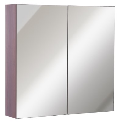kleankin Wall Mounted Glass Bathroom Mirror Cabinet Storage Shelf, 63Wx60Hx13.5T cm-Light Walnut