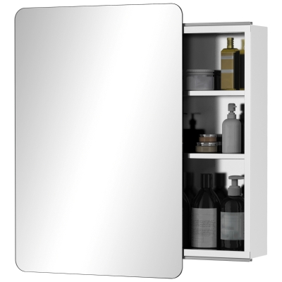 kleankin On-Wall Mounted Bathroom Storage Cabinet w/Sliding Mirror Door 3 Shelves Stainless Steel Frame