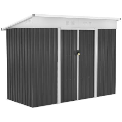 Outsunny 7 x 4ft Garden Storage Shed w/ Sliding Door Ventilation Window Sloped Roof Gardening Tool Storage Dark Grey