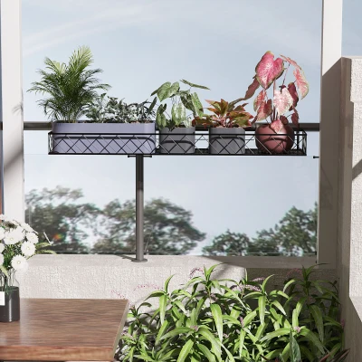 Outsunny Support Pot Fleurs Métal Balcon Noir 100x31x12cm