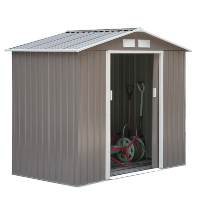 Outsunny Caseta de Jardín Tipo Cobertizo Metálico para Almacenamiento de Herramientas Base Incluida 4 Ventanas 213x127x185 cm Acero Gris