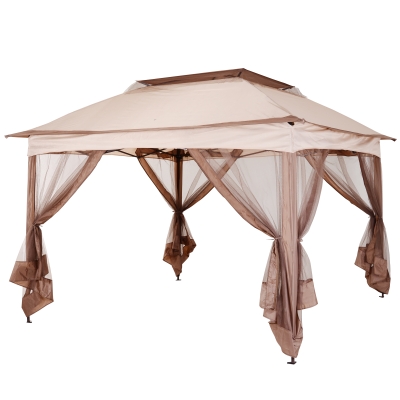 Outsunny Tonnelle Pop-Up Taupe 4 Parois Moustiquaires 3,25 x 3,25 x 2,95 m