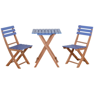 Outsunny Ensemble bistro de jardin 3 pièces avec 1 table et 2 chaises pliantes en bois de pin - bleu