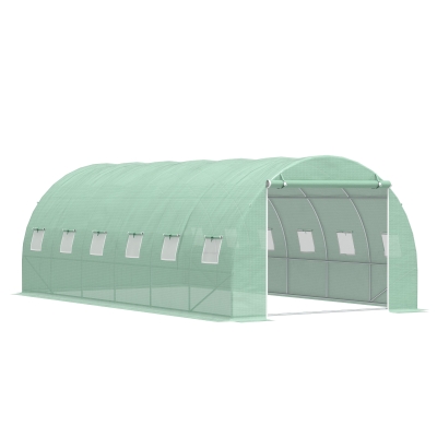 Outsunny Invernadero de Jardín Huerto Tipo Túnel 12 Ventanas 2 Puertas Cultivos Plantas y Verduras Cubierta PE 140g/㎡ Impermeable 6x3x2m Acero