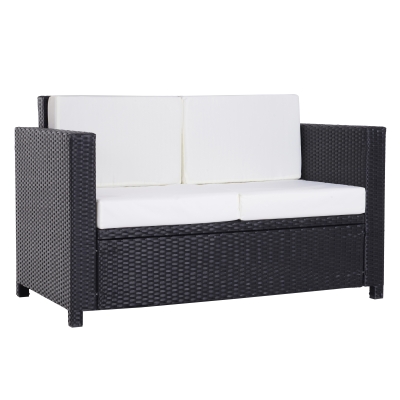 Outsunny Canapé de jardin 2 places canapé droit 4 coussins déhoussables 130L x 70l x 80H cm résine tressée noire