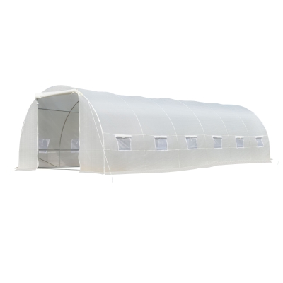 Outsunny Invernadero de Túnel 800x300x200 cm con 12 Ventanas y Puerta Enrollable Cubierta PE 140 g/m² y Acero para Cultivo de Plantas Verduras Blanco
