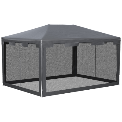 Outsunny 4 m x 3 m Gazebo Party Tent Outdoor Canopy Garden Sun Shade w/ Mesh Sidewalls, Grey