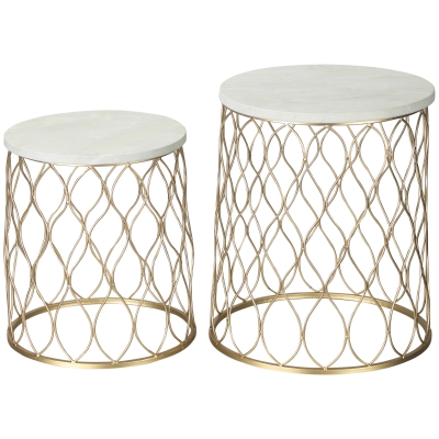 Outsunny 2er Terrassentisch-Set in Marmor- und Gold-Optik, 41 x 46 cm & 35 x 38,5 cm