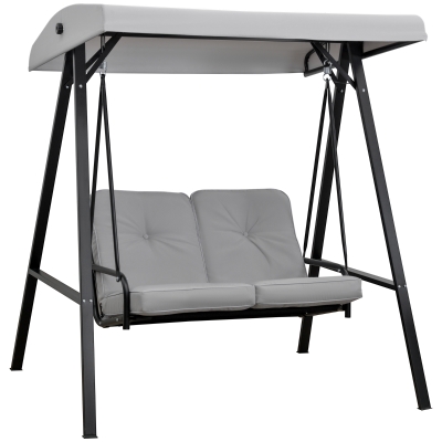 Outsunny Balancelle de jardin 2 places grand confort coussins d'assise et dossier fournis accoudoirs pare-soleil gris