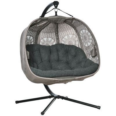 Outsunny Hängesessel für zwei Personen Farbe Schwarz+Sand 132L x 126B x 172H cm