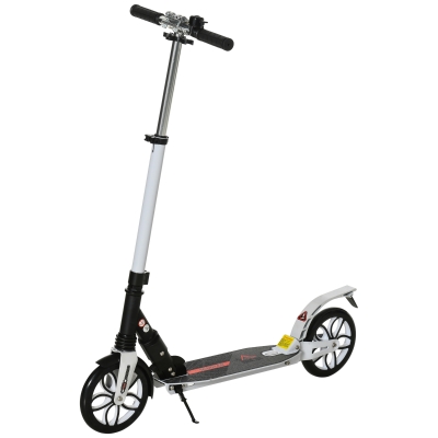 HOMCOM Folding Kick Scooter, Hight-Adjustable Urban Scooter w/ Rear Brake, Double Shock Absorption System, Warning Bell & 2 Big Wheels, For 14+ Teens Adult, White