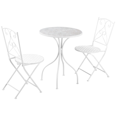 Outsunny 3 Piece Garden Bistro Set, Folding Outdoor Chairs and Mosaic Tabletop for Outdoor, Balcony, Poolside, White