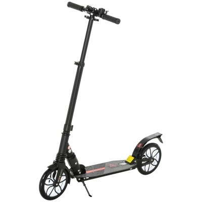 HOMCOM Folding Kick Scooter, Hight-Adjustable Urban Scooter w/ Rear Brake, Double Shock Absorption System, Warning Bell & 2 Big Wheels, For 14+ Teens Adults, Black