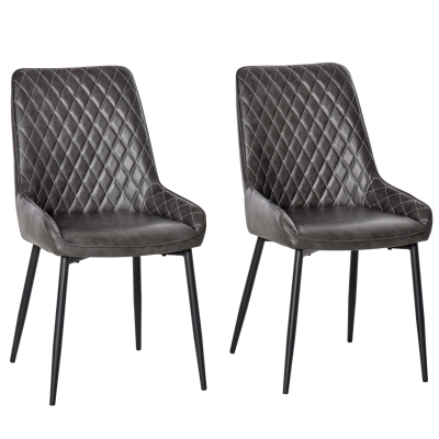 HOMCOM Retro Dining Chair Set of 2, PU Leather Upholstered Side Chairs with Metal Legs