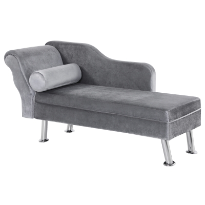 HOMCOM Vintage Style Plush Cloth Upholstered Chaise Longue Sofa w/ Bolster Cushion Grey
