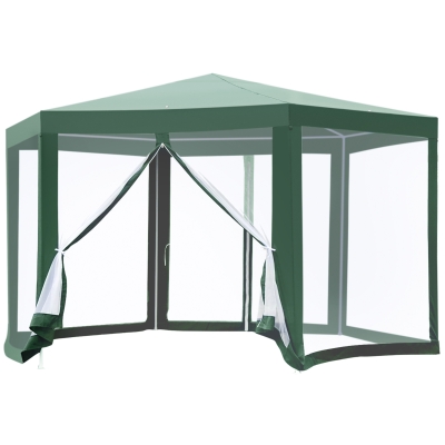 Outsunny Hexagon Netting Gazebo-White/Green