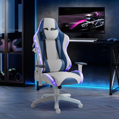 Vinsetto PU Leather Gaming Office Chair LED Light Gaming Chair w/ Pillows Blue