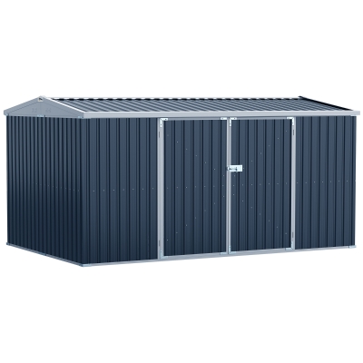 Outsunny 14 x 9ft Outdoor Garden Storage Shed with Lockable Door, Steel Tool Storage Box for Backyard, Patio and Lawn, Grey