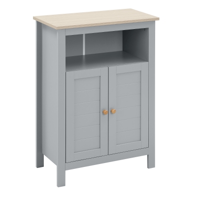 kleankin Bathroom Floor Cabinet Free Standing Unit with Doors & Adjustable Shelf Grey