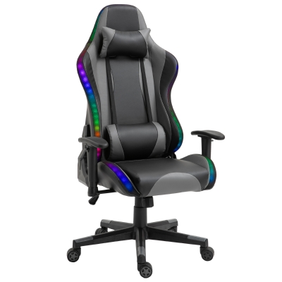 Vinsetto LED Light PU Leather Gaming Chair Thick Padding High Back w/ Pillows Black